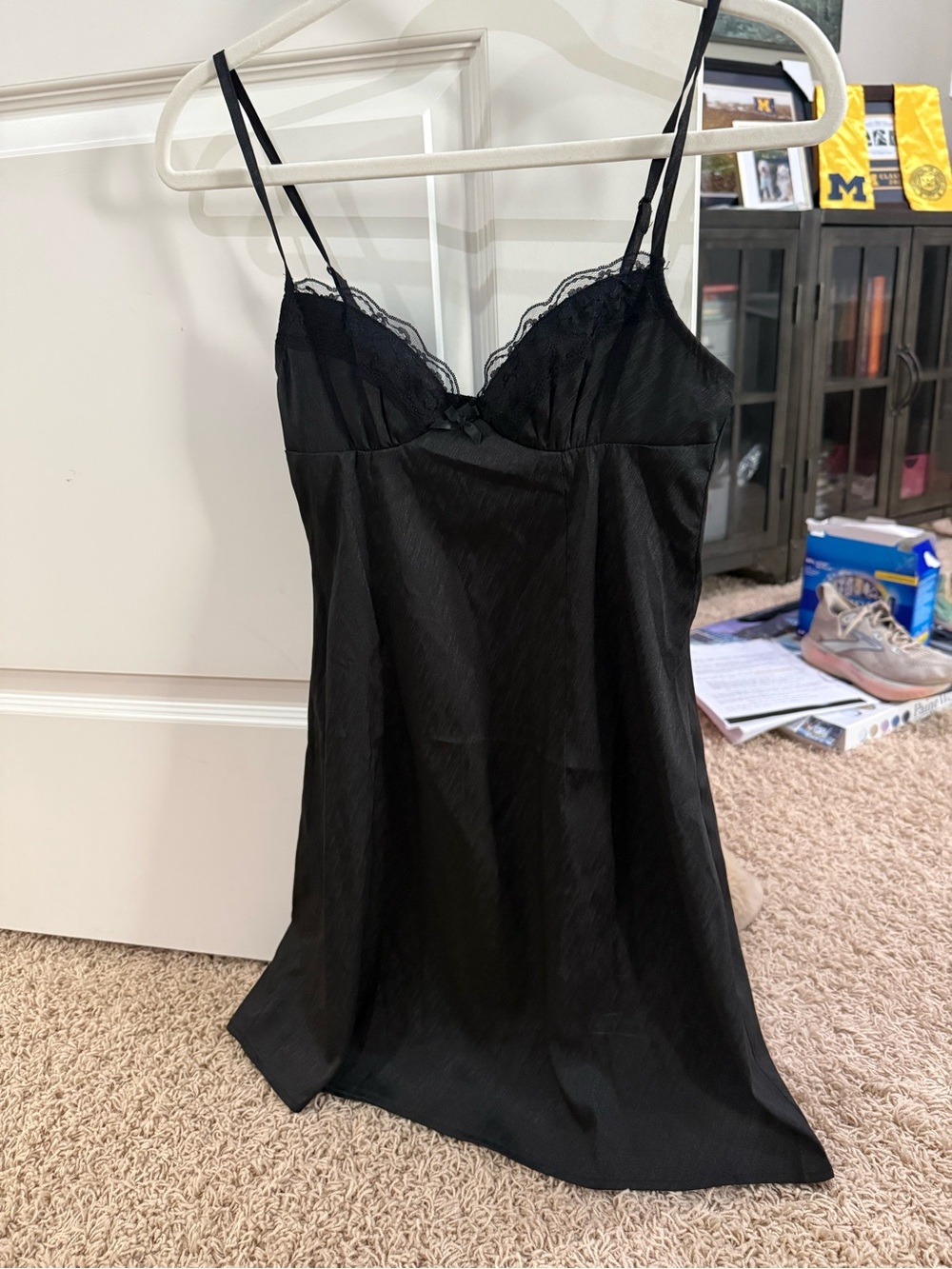 Princess Polly Black Satin Lace-Trim dress